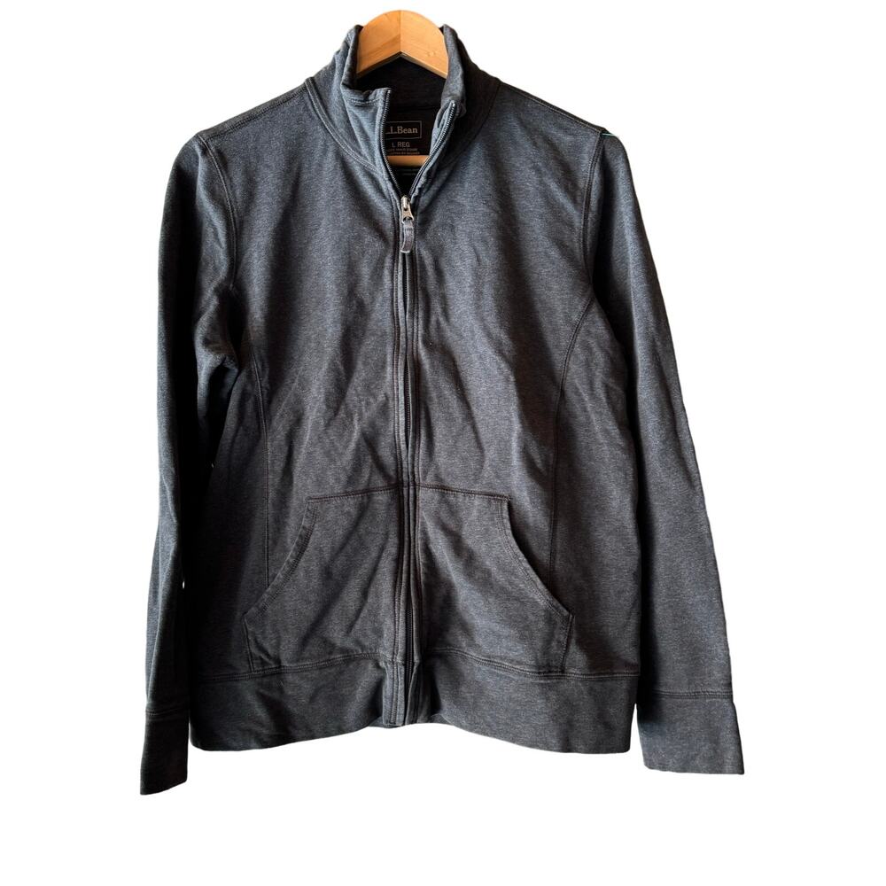 L.L. Bean Charcoal Grey Cotton Zip Up Fleece Warmup Jacket Men's Large Regular